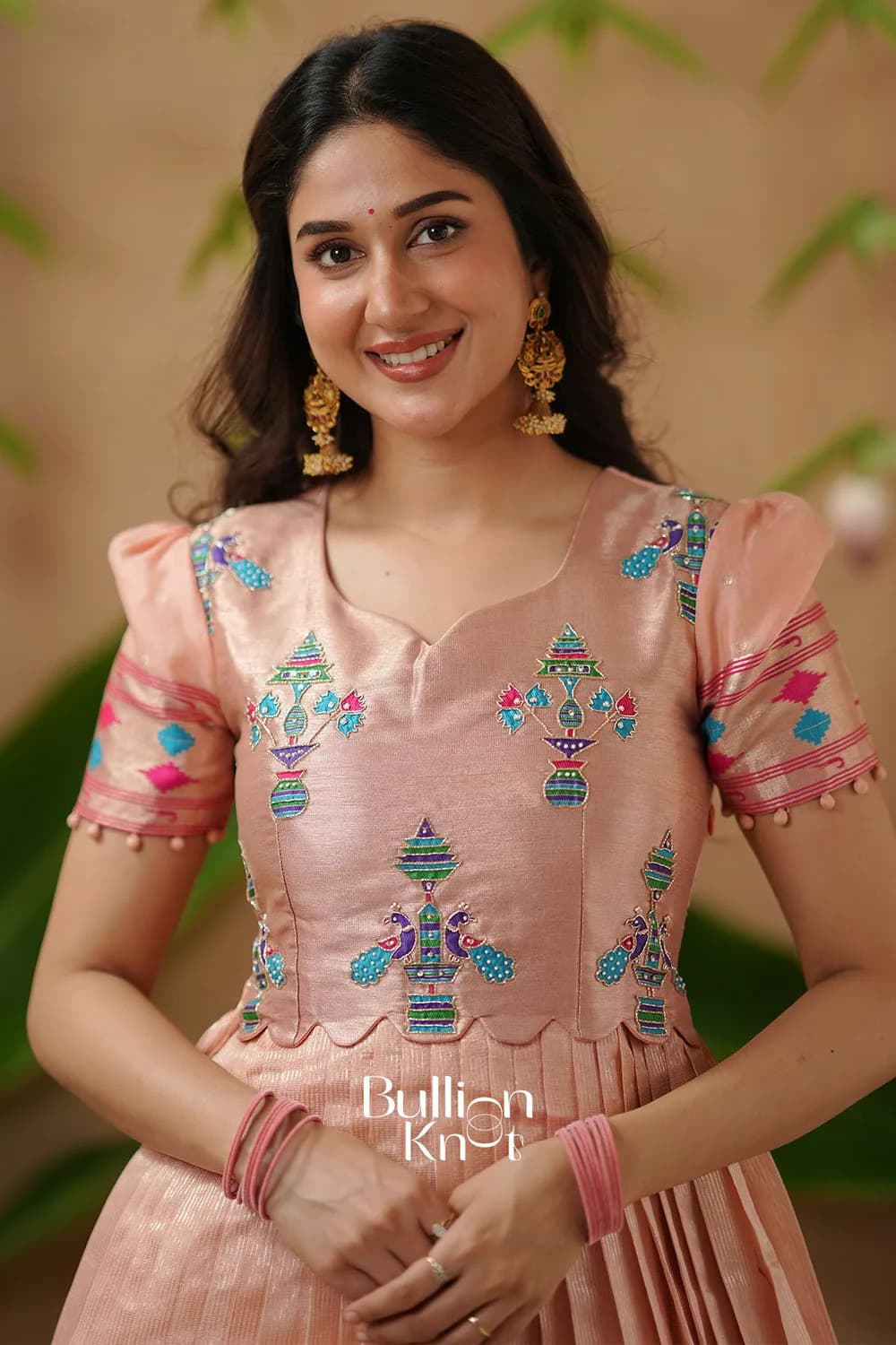 Hansmukti | Paithani Silk Anarkali Dress in Peach with Dupatta — 2