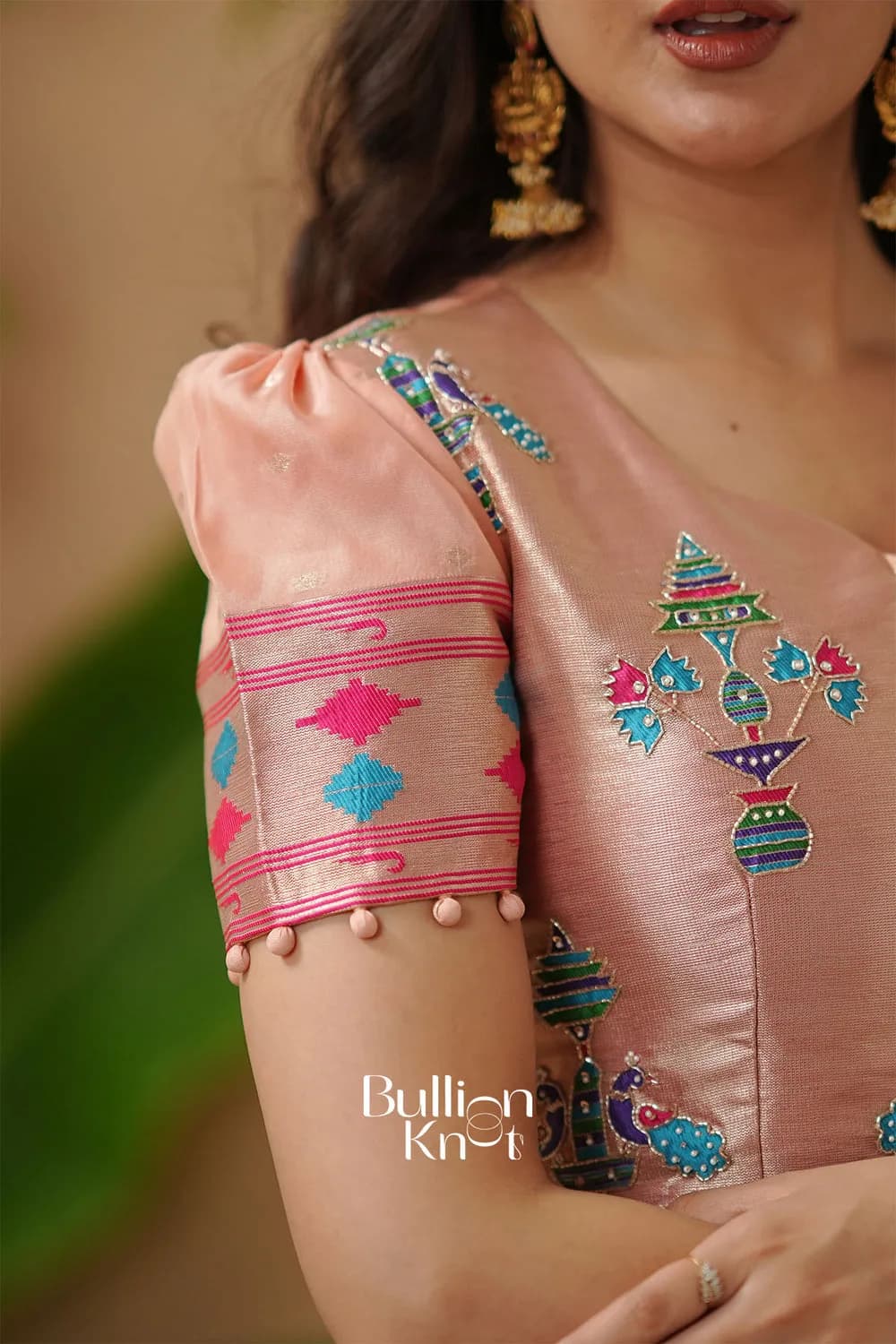 Hansmukti | Paithani Silk Anarkali Dress in Peach with Dupatta — 4