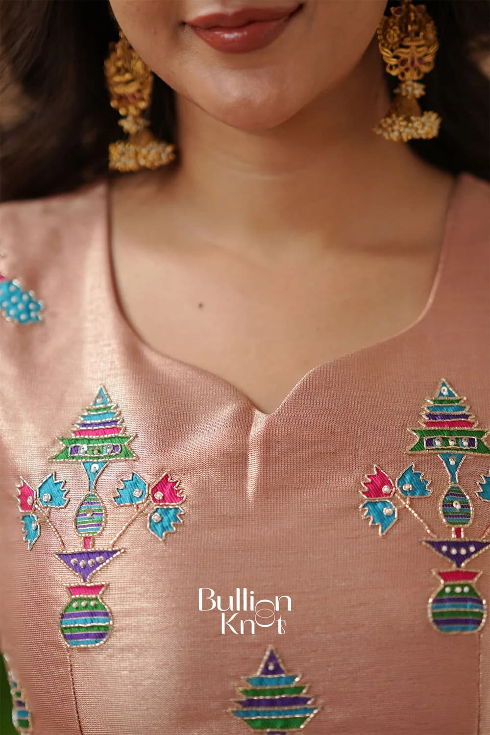 Hansmukti | Paithani Silk Anarkali Dress in Peach with Dupatta — 5