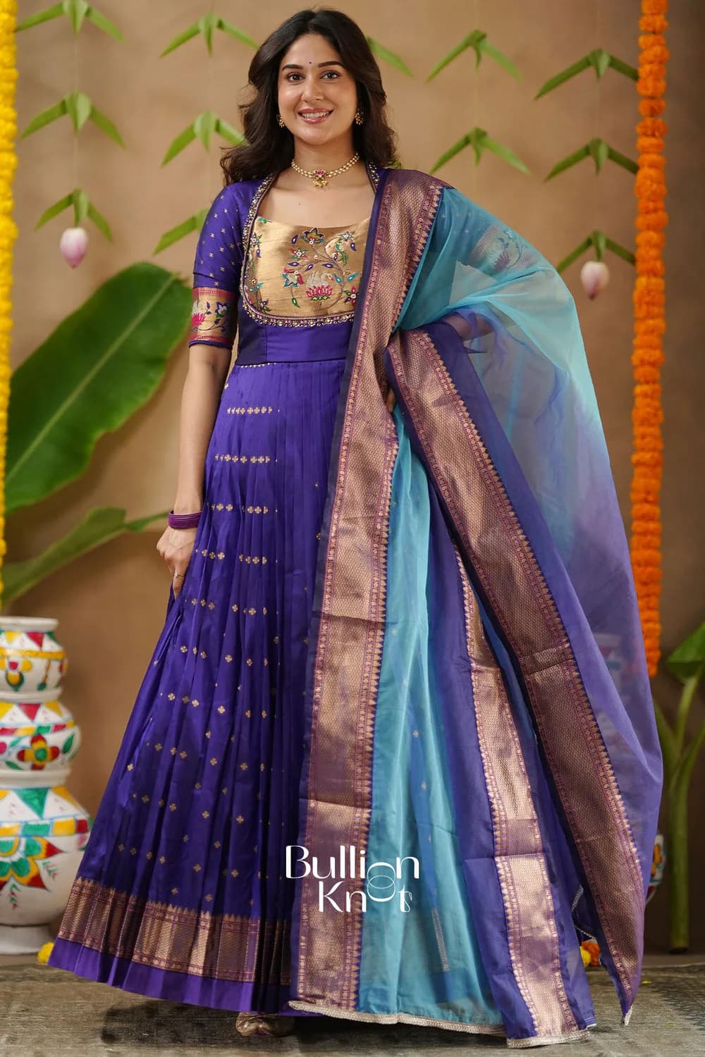 Kanika | Soft Silk Blue Anarkali Dress with Dupatta for Celebrations — 6