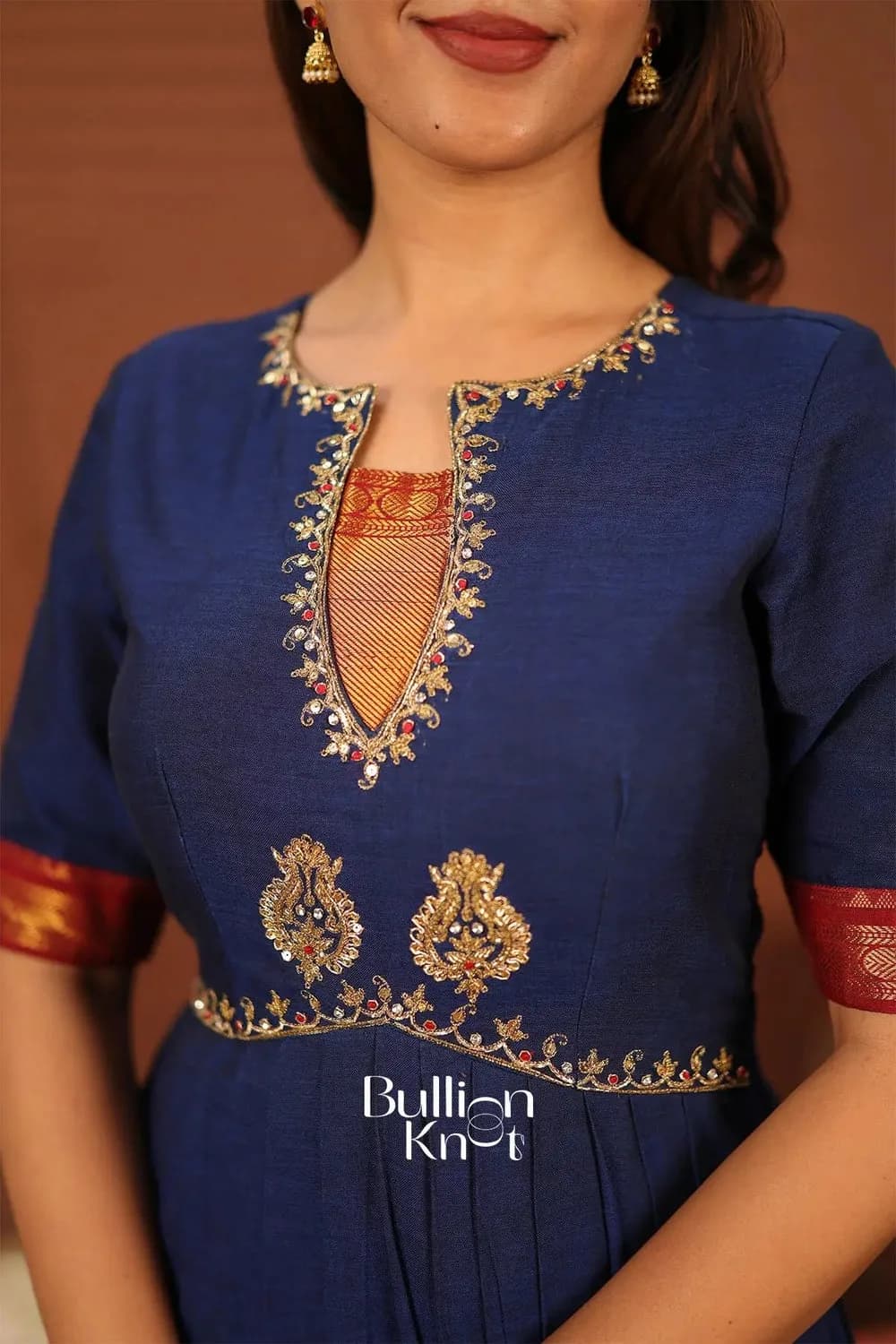 Sambhavi Blue Anarkali Suit Set with Handloom Cotton — 1