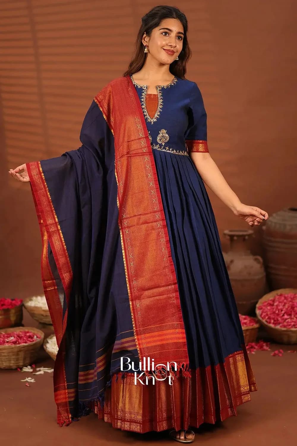 Sambhavi Blue Anarkali Suit Set with Handloom Cotton — 4