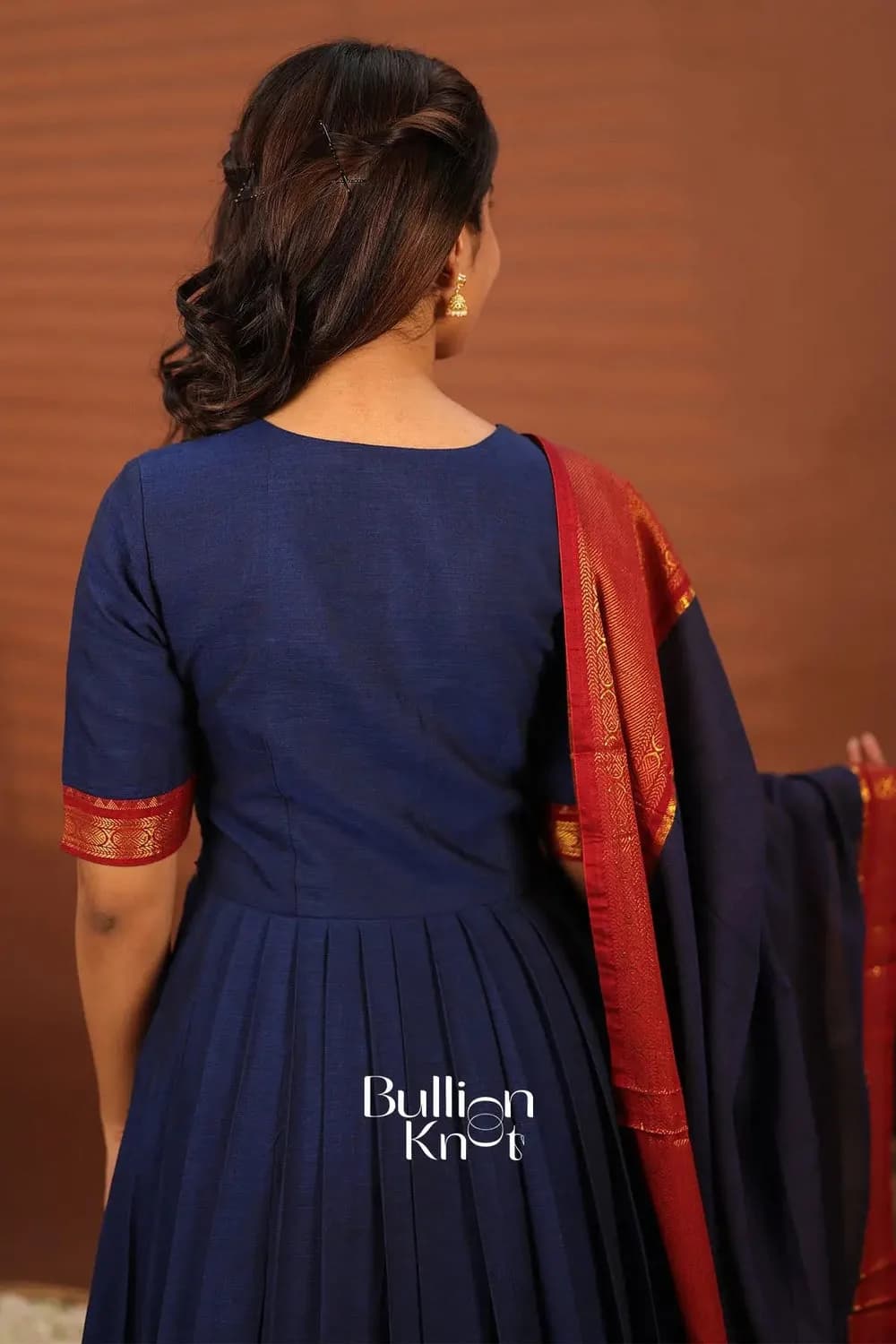 Sambhavi Blue Anarkali Suit Set with Handloom Cotton — 7