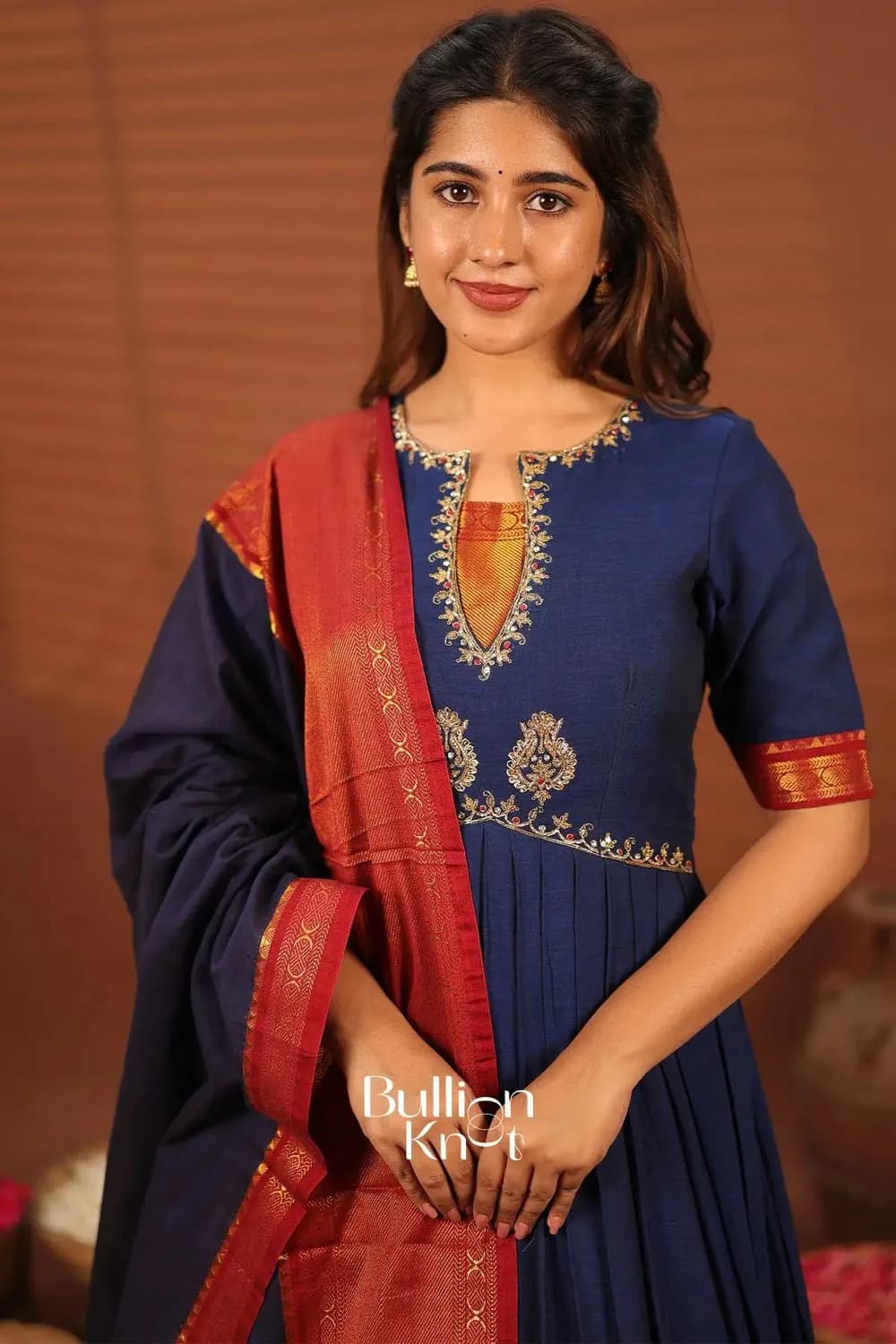 Sambhavi Blue Anarkali Suit Set with Handloom Cotton — 5