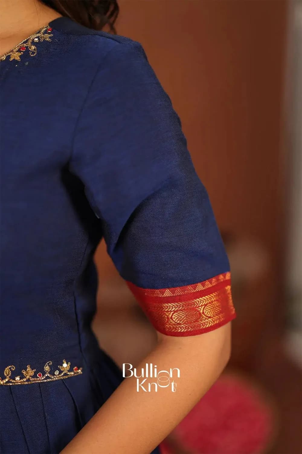 Sambhavi Blue Anarkali Suit Set with Handloom Cotton — 6