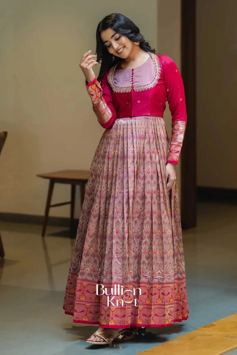 Bhavishya | Pink Pattu Ikat Jacket Gown for Elegant Occasions — 4