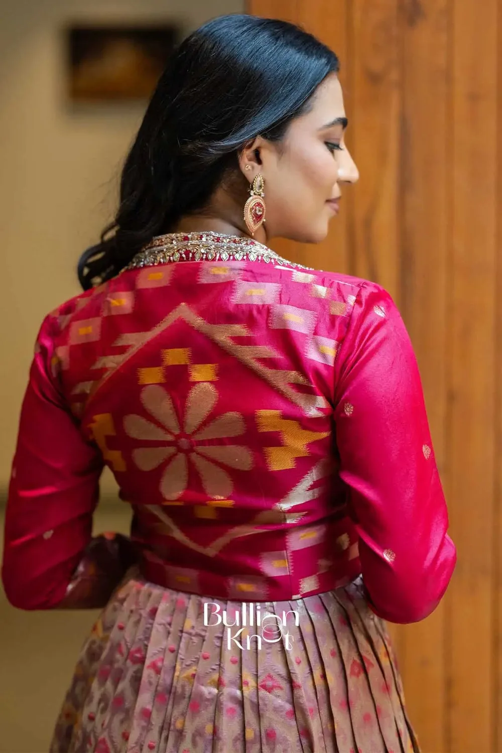 Bhavishya | Pink Pattu Ikat Jacket Gown for Elegant Occasions — 5
