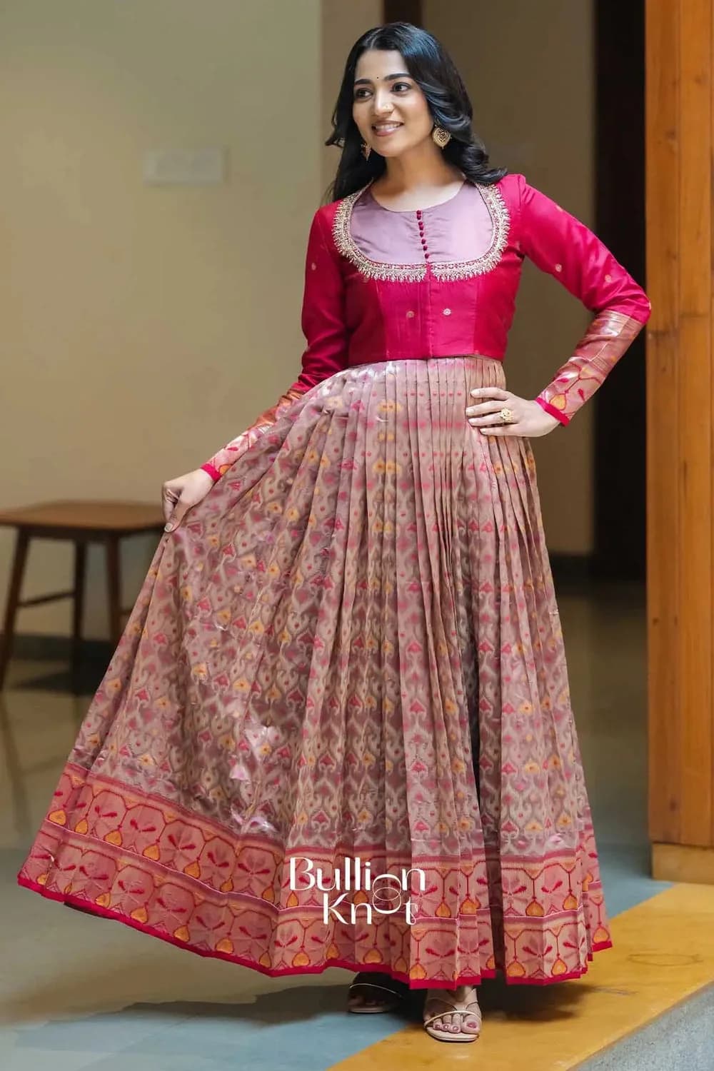 Bhavishya | Pink Pattu Ikat Jacket Gown for Elegant Occasions — 1