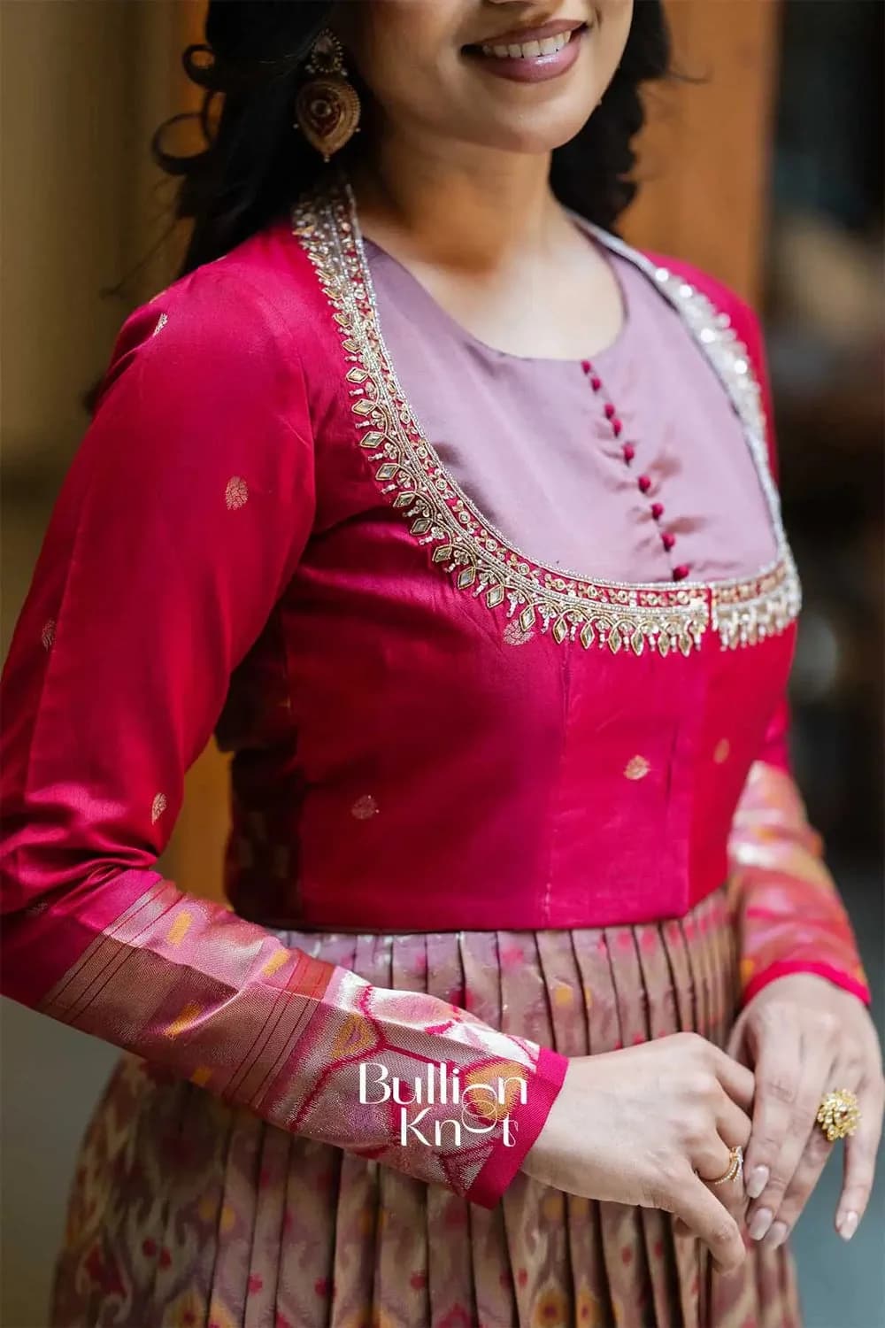 Bhavishya | Pink Pattu Ikat Jacket Gown for Elegant Occasions — 6
