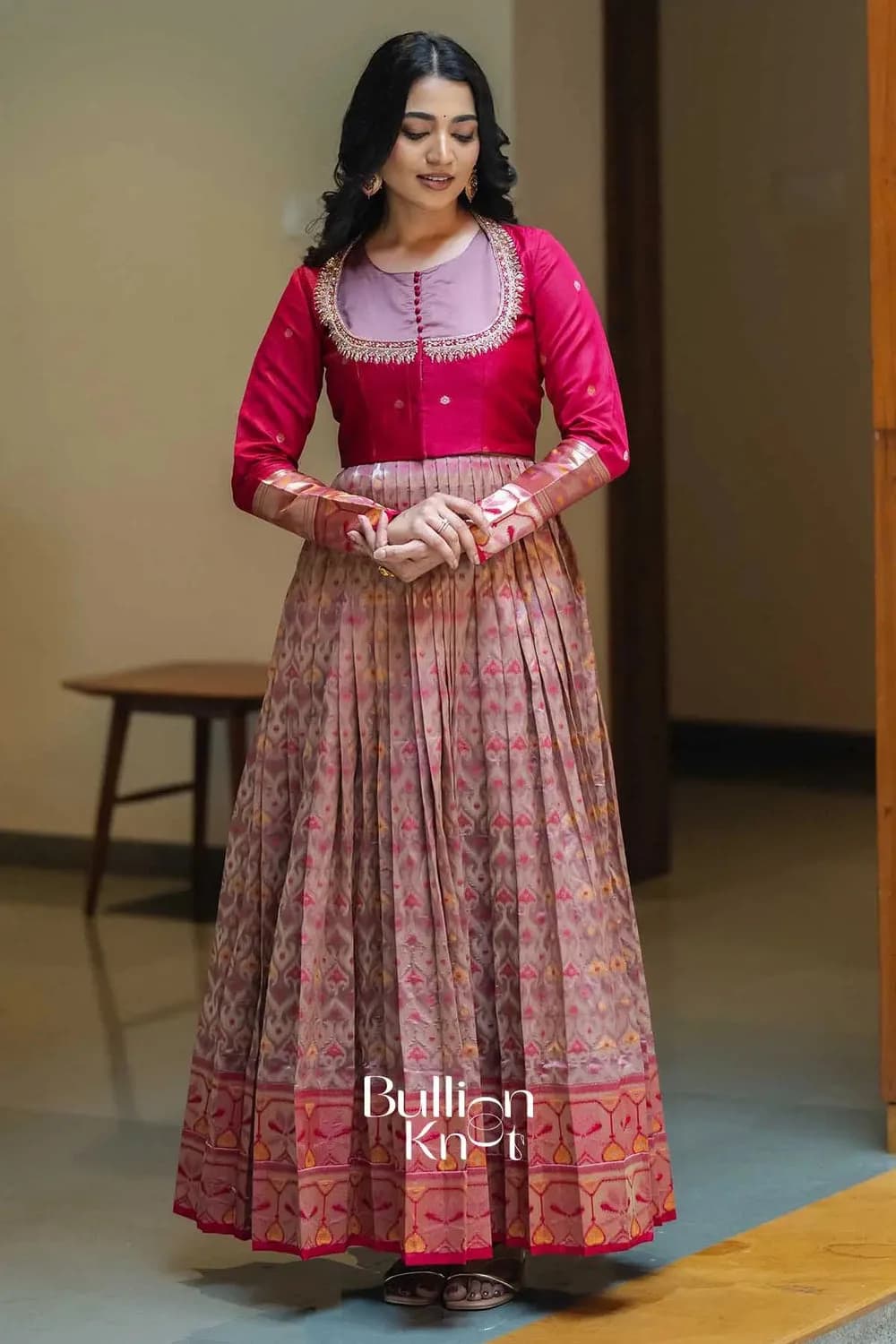 Bhavishya | Pink Pattu Ikat Jacket Gown for Elegant Occasions — 3