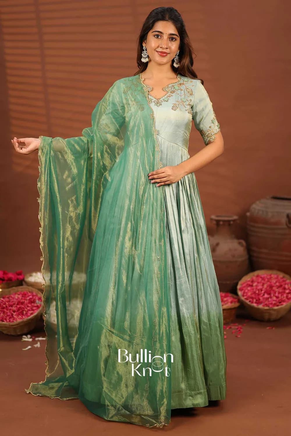 Rashmika Aqua Zari Anarkali Suit Set - Elegance in Ethnic Wear — 1