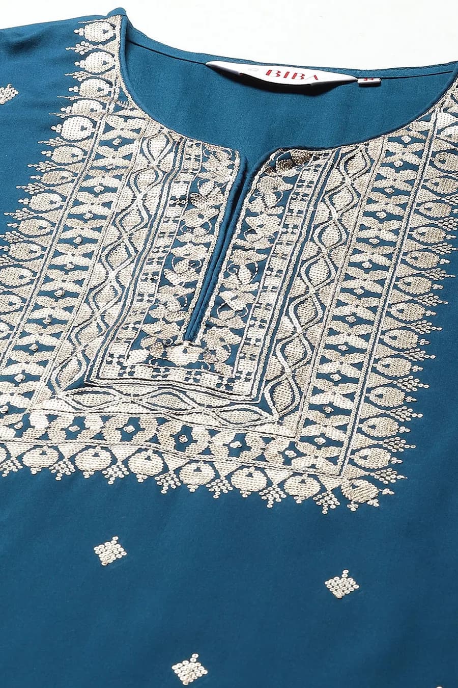 Teal Straight Kurta Pant Suit Set — 8