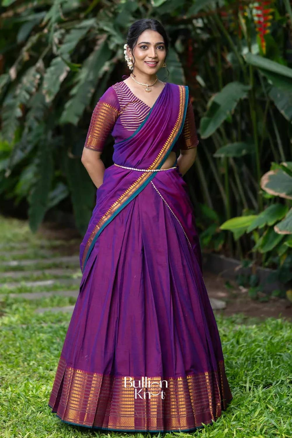 Nazakat | Magenta Handloom Half Saree Details — 4