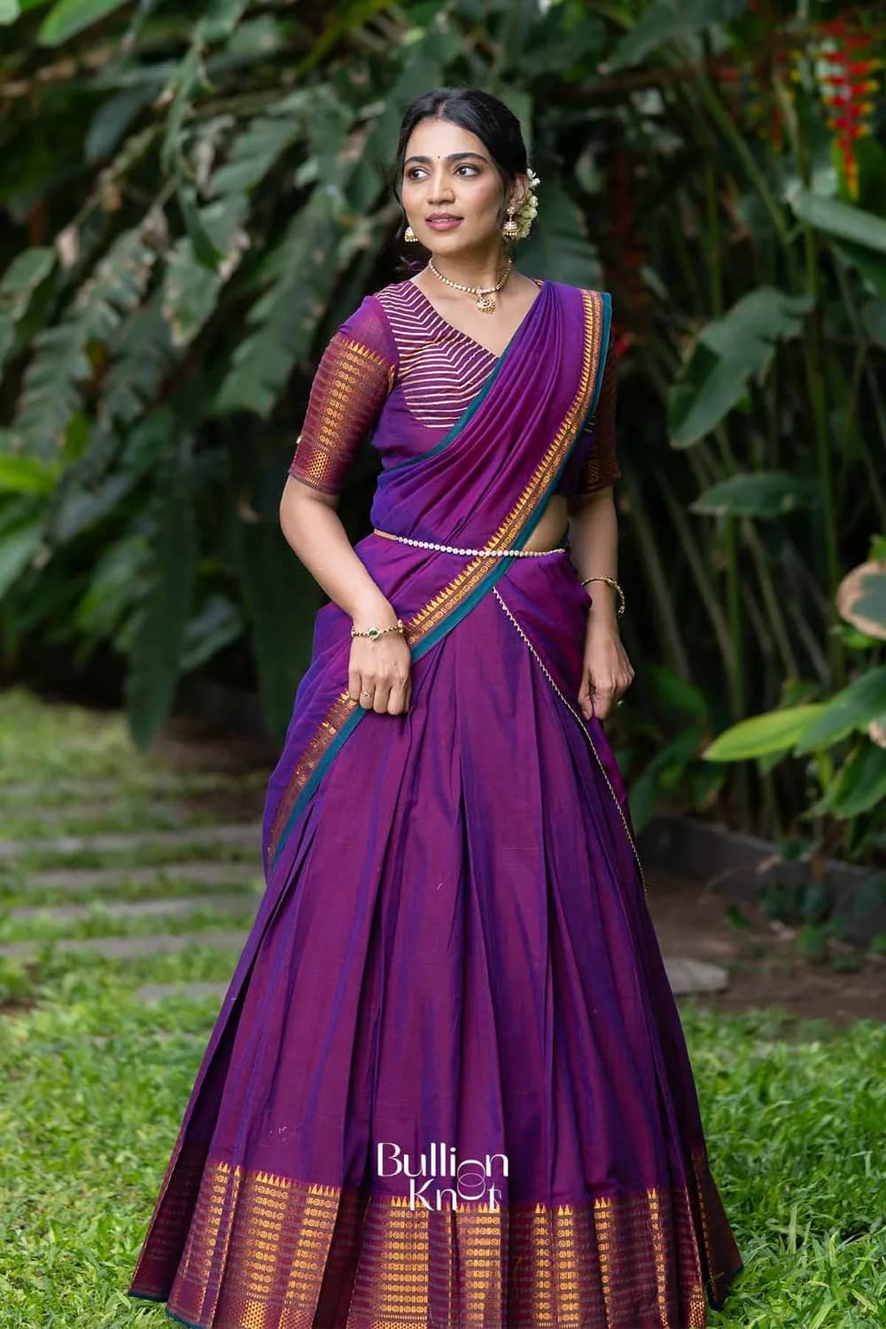 Nazakat | Magenta Handloom Half Saree Details — 1