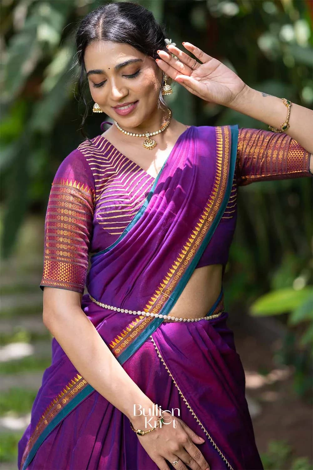 Nazakat | Magenta Handloom Half Saree Details — 5