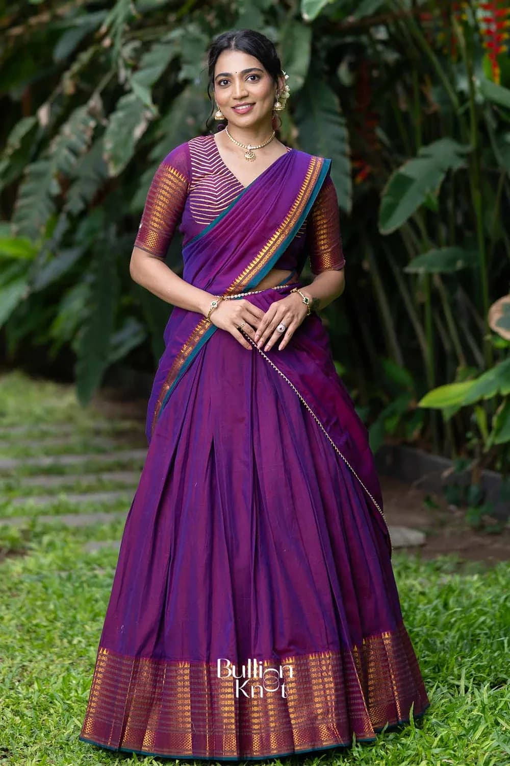 Nazakat | Magenta Handloom Half Saree Details — 3