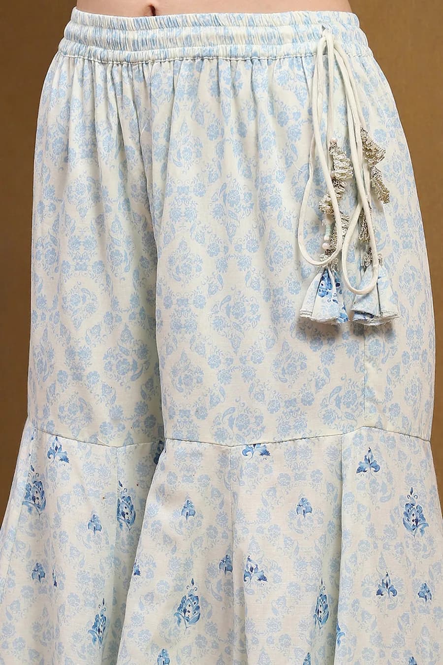 Aqua Blue Cotton Floral Printed Peplum Flared Suit Set — 4