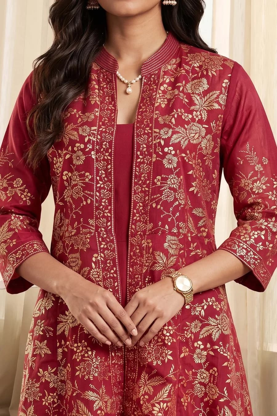 Green Maroon Polyester Straight Dress — 7