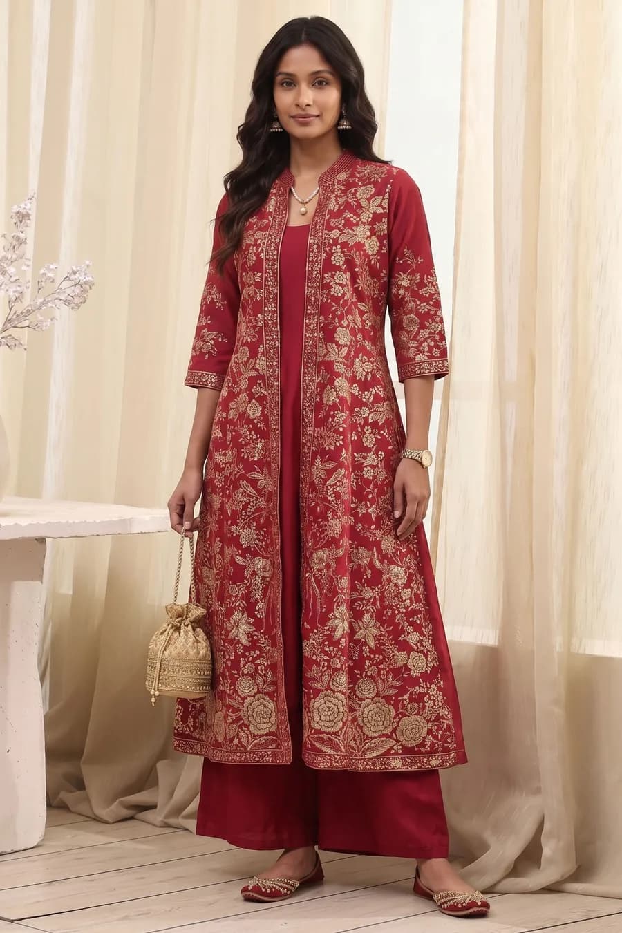 Green Maroon Polyester Straight Dress — 5