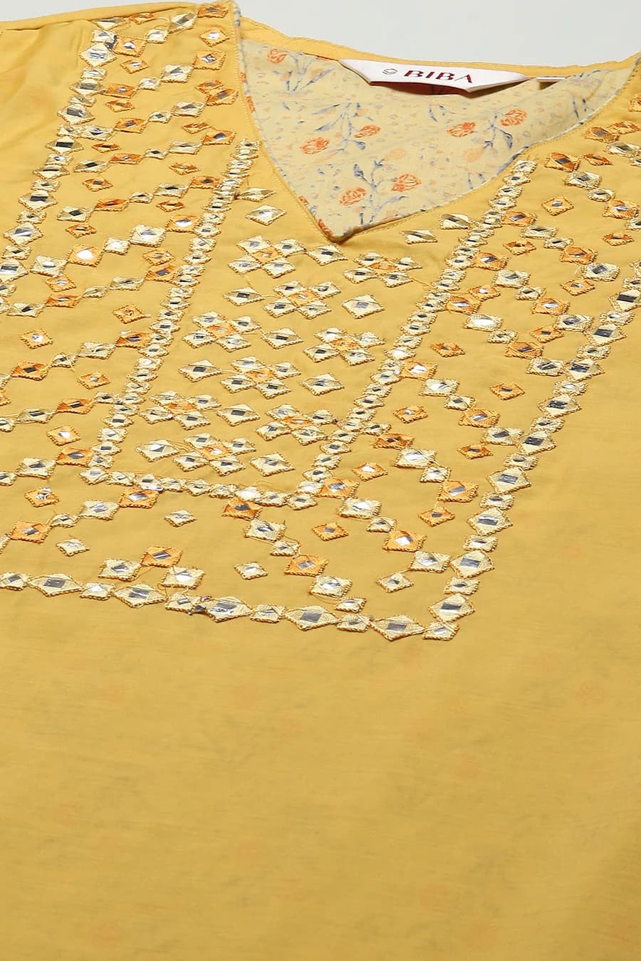 Mango Yellow Voile Narrow Kurta Pant Suit Set — 5