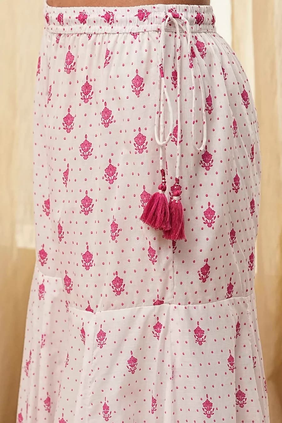 Off-White and Pink Cotton Peplum Suit Set — 8