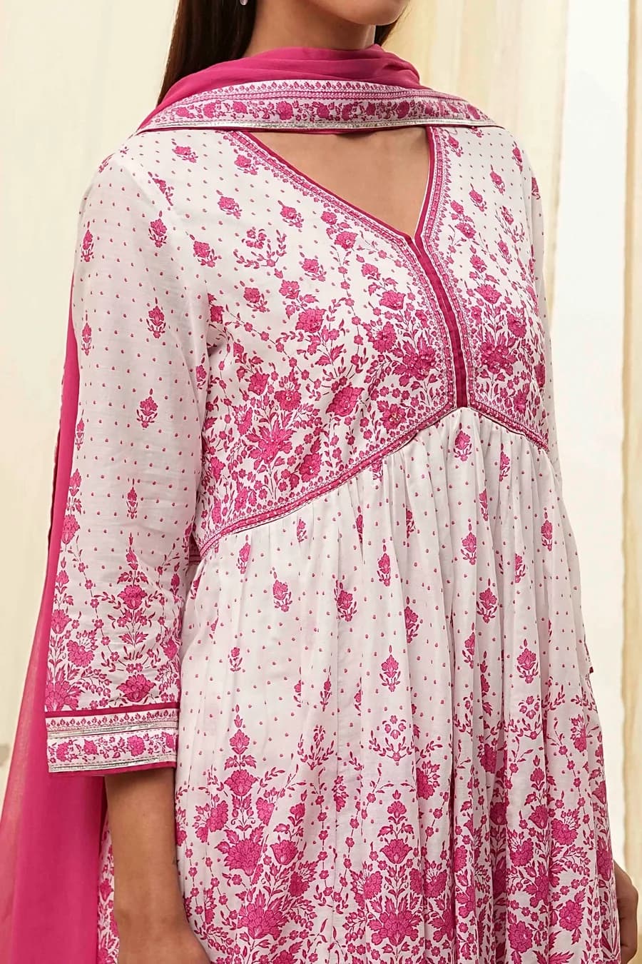 Off-White and Pink Cotton Peplum Suit Set — 6