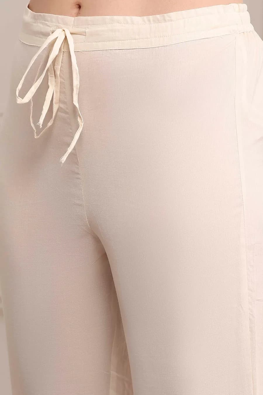Off White Art Silk Straight Kurta Regular Pant Suit Set — 2