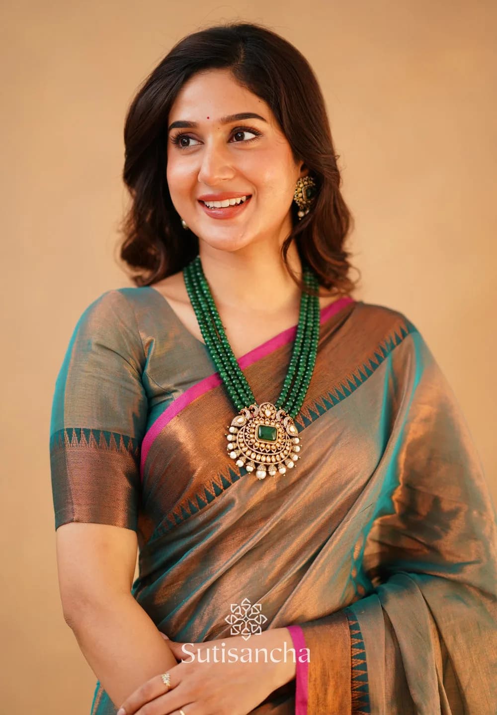 Sutisancha Rama Green Handloom Cotton Tissue Saree — 3