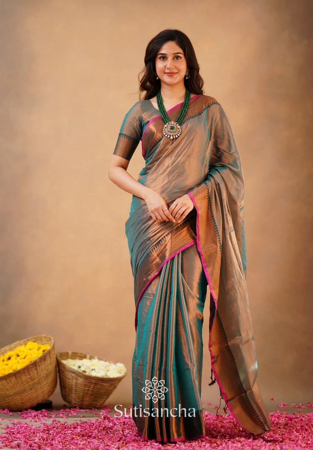 Sutisancha Rama Green Handloom Cotton Tissue Saree — 4