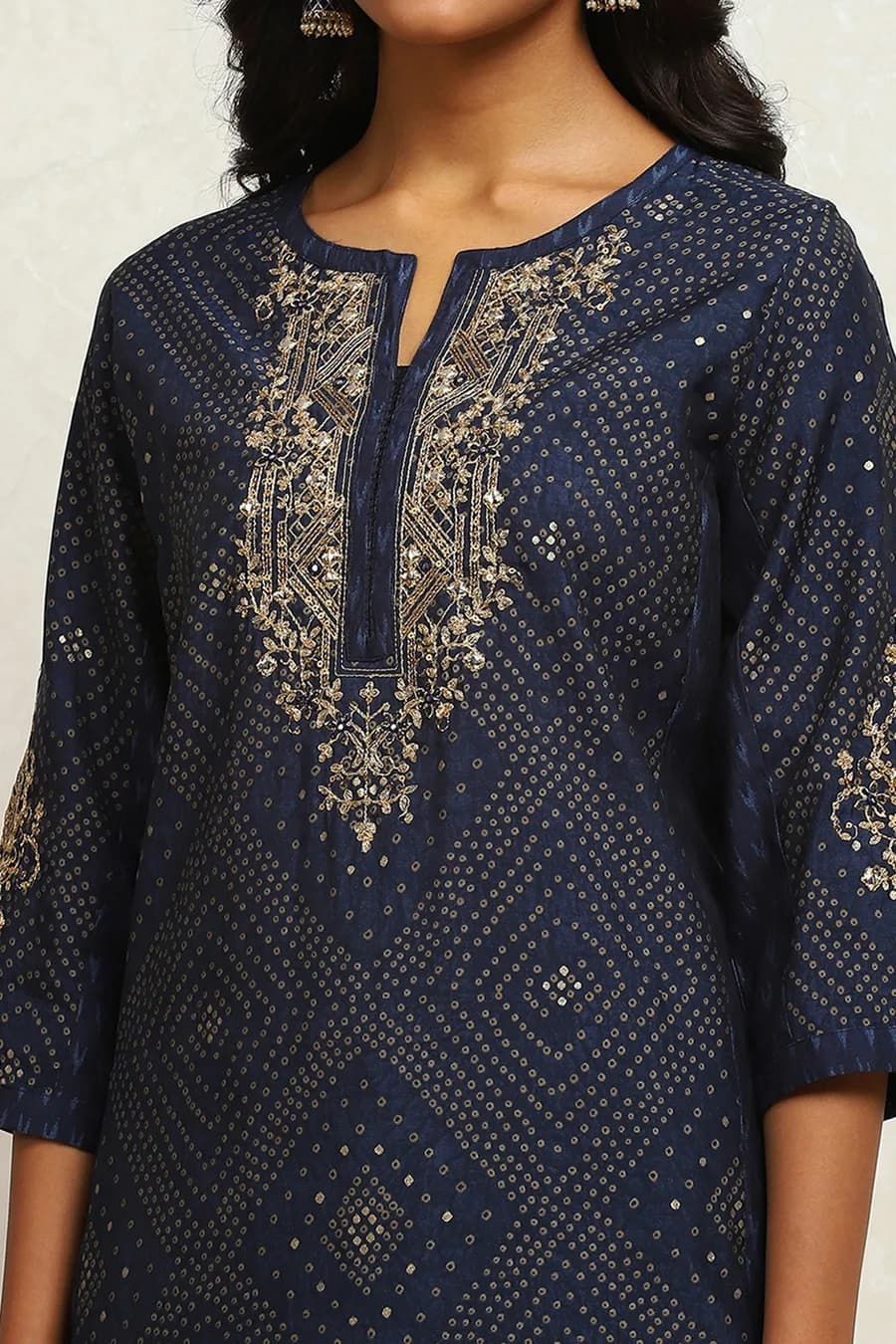 Indigo Modal Chanderi Bandhani Printed Straight Suit Set — 6