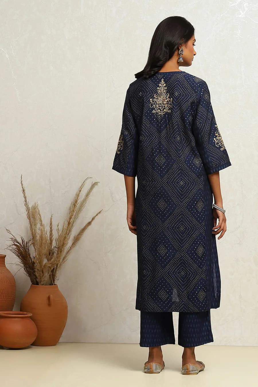 Indigo Modal Chanderi Bandhani Printed Straight Suit Set — 5