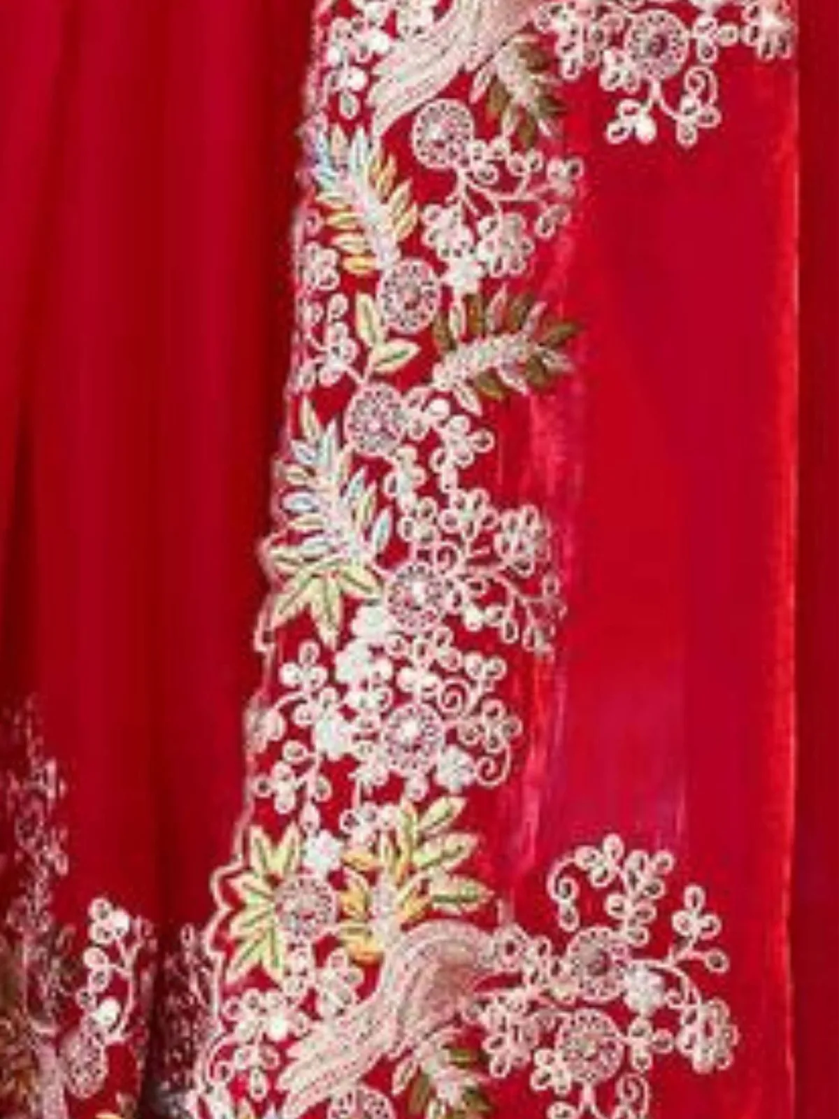 Red Jimmy Choo Embellished Saree with Unstitched Blouse — 5