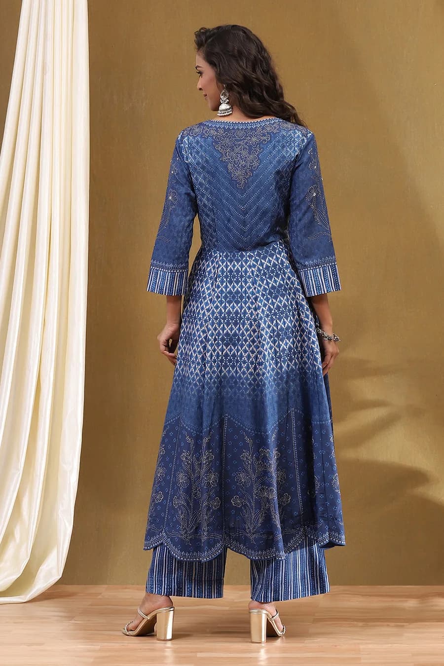 Indigo Modal Festive Anarkali Fusion Suit Set — 3