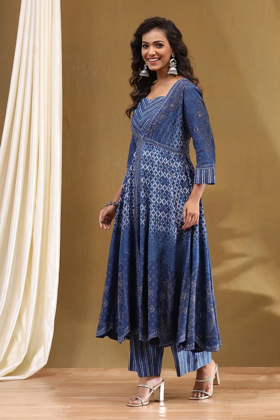 Indigo Modal Festive Anarkali Fusion Suit Set — 5