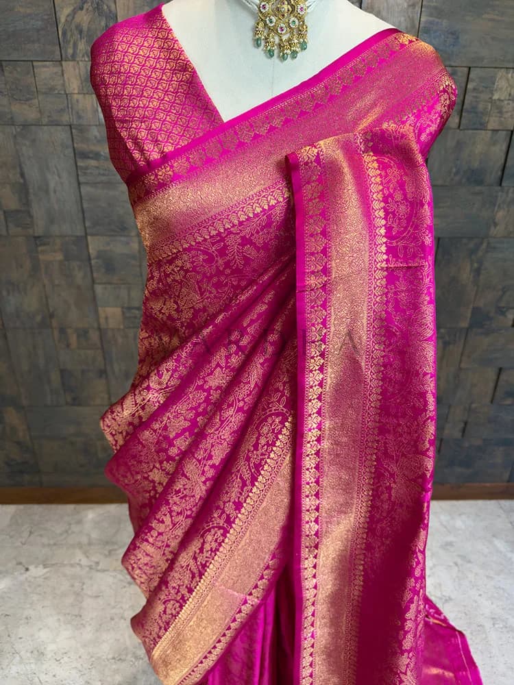 Pink Kanjivaram Silk Saree with Zari Weave — 5