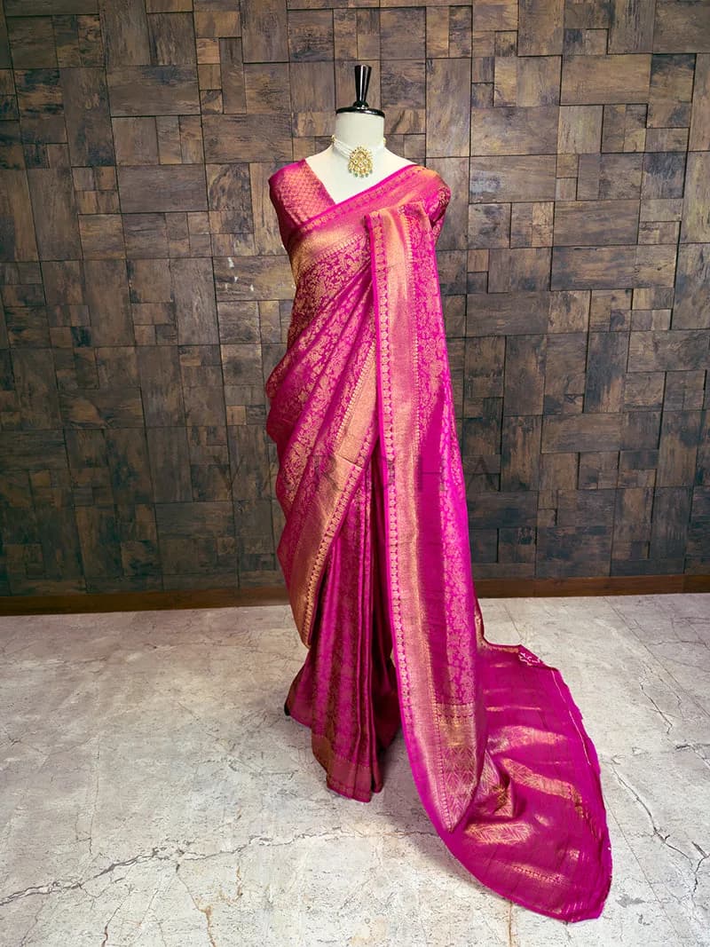 Pink Kanjivaram Silk Saree with Zari Weave — 4