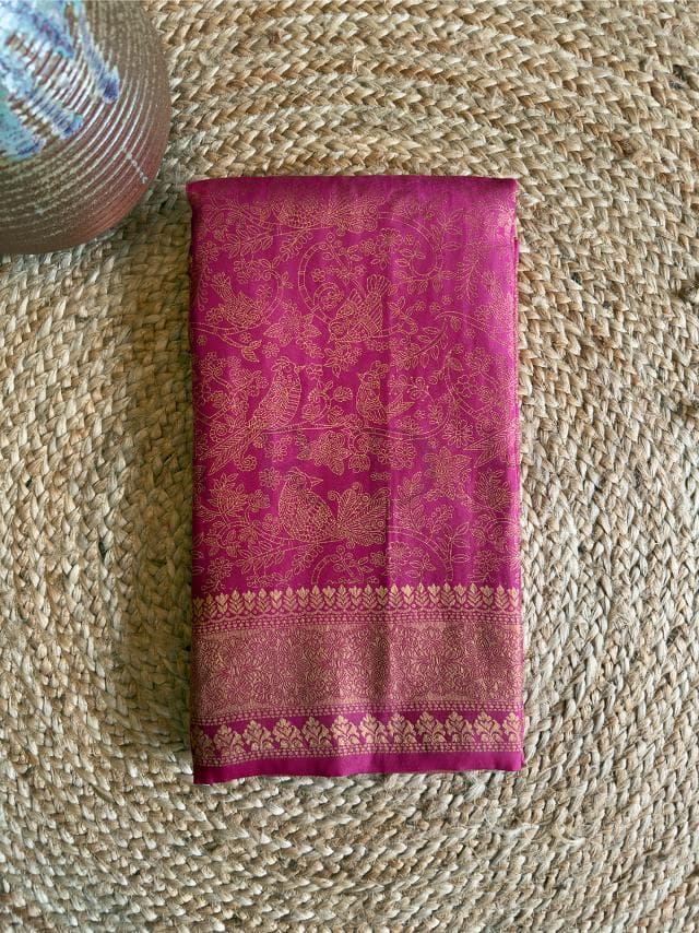 Pink Kanjivaram Silk Saree with Zari Weave — 3