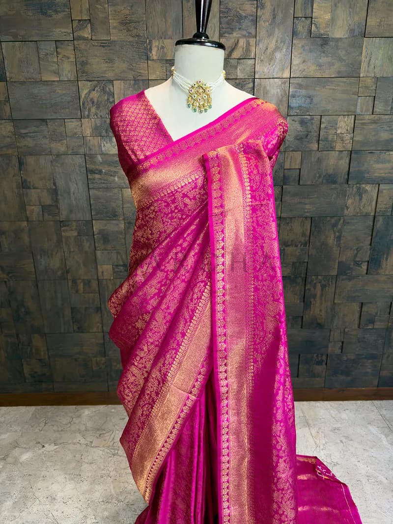 Pink Kanjivaram Silk Saree with Zari Weave — 1