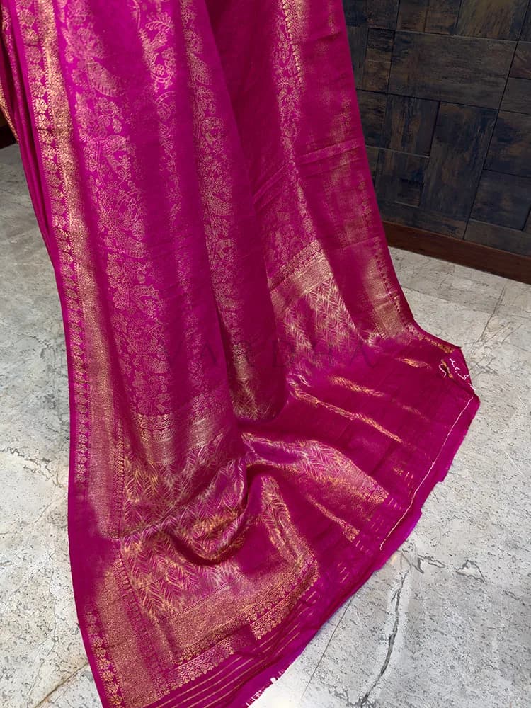 Pink Kanjivaram Silk Saree with Zari Weave — 6