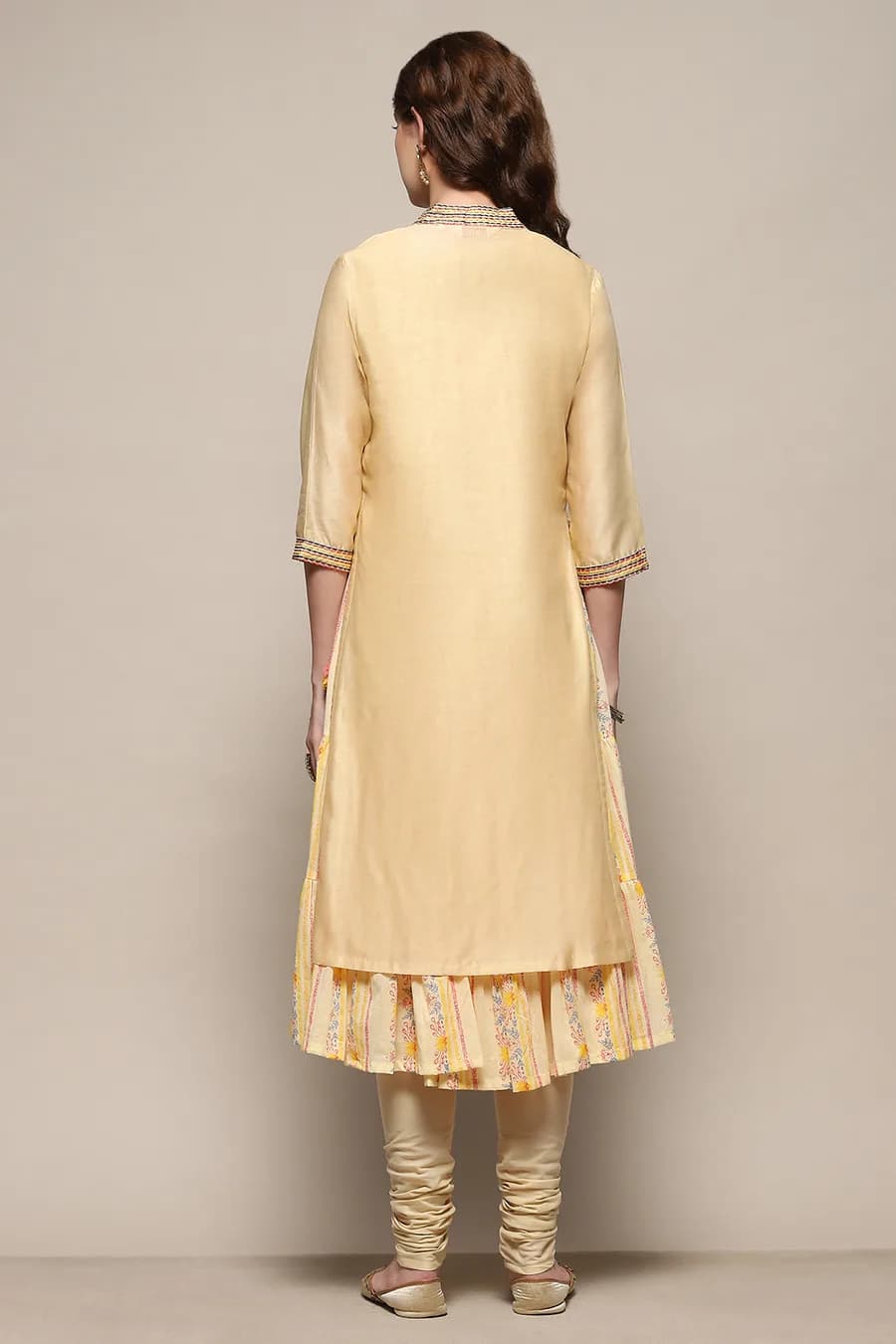 Beige Cotton Blend Embroidered Layered Suit Set — 3