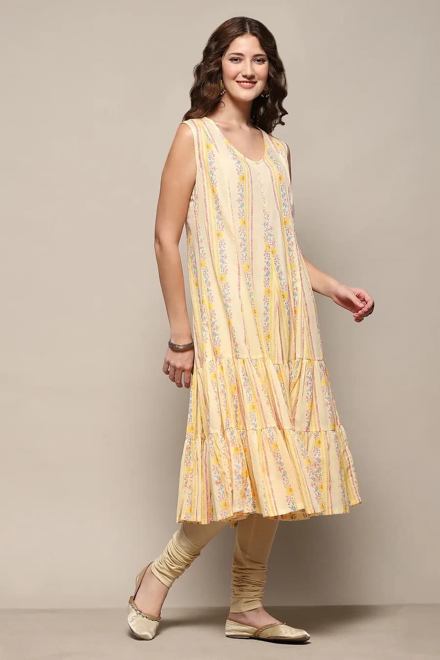Beige Cotton Blend Embroidered Layered Suit Set — 6