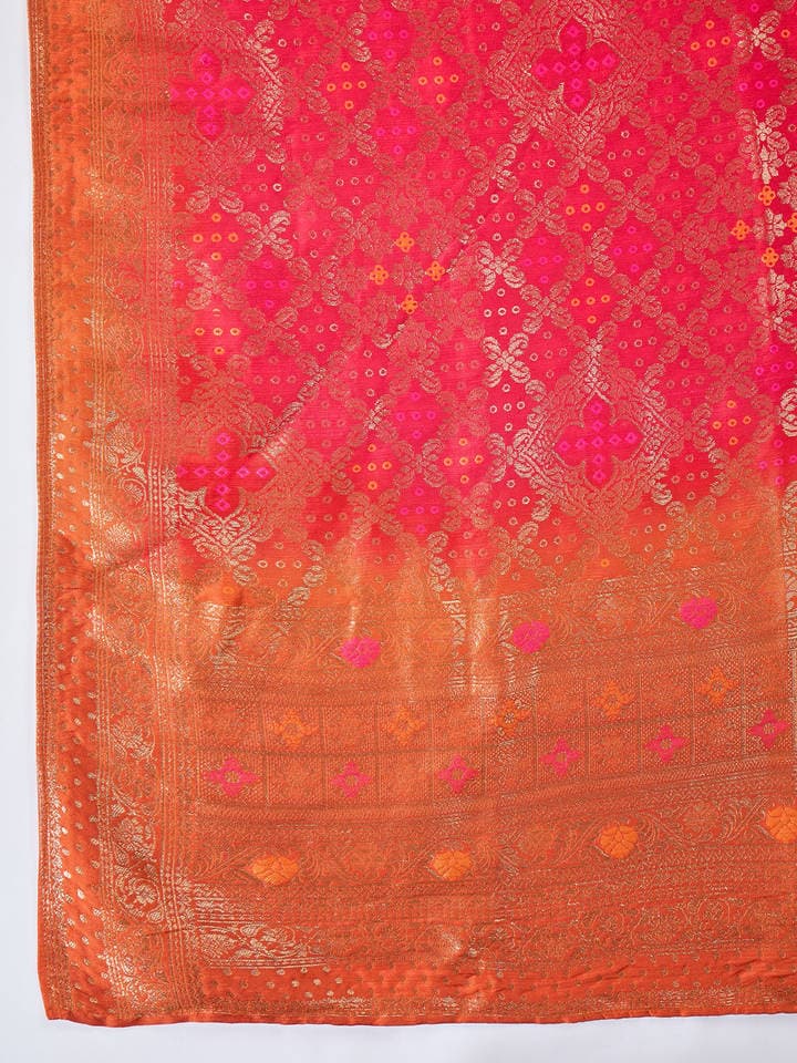 Orange Vichitra Zari Sequence Thread Cording Embroidered Gown with Dupatta — 5