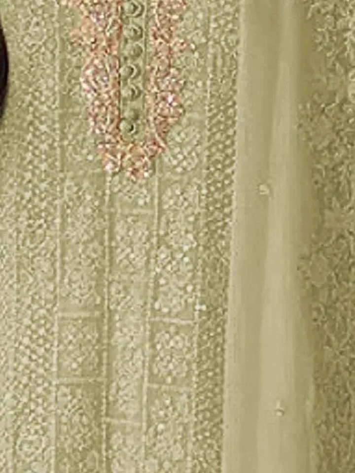 Green Embroidered Georgette Semi-Stitched Kurta with Bottom and Dupatta (Set of 3) — 3